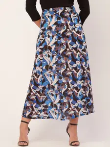 Moomaya Printed A-Line Midi Skirt
