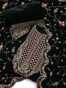 Meena Bazaar Floral Embroidered Velvet Unstitched Dress Material