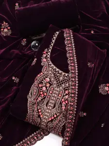 Meena Bazaar Ethnic Motifs Embroidered Velvet Unstitched Dress Material