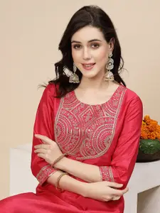 all about you Embellished Yoke Design Thread Work Straight Kurta