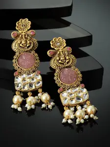 PANASH Gold Plated Kundan Studded & Beaded Drop Earrings
