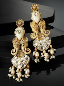 PANASH Gold-Plated Stone Studded & Beaded Drop Earrings