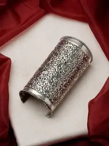 TEEJH Silver-Plated Oxidised Cuff Bracelet