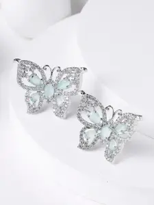KARATCART Silver-Plated Cubic Zirconia Contemporary Studs Earrings