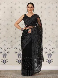 Ode by House of Pataudi Floral Embroidered Net Saree