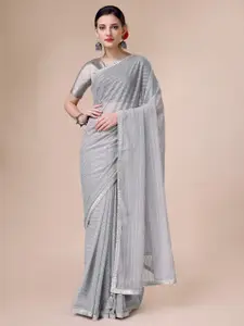 Indian Women Striped Sequinned Art Silk Saree