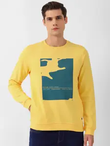 Peter England Casuals Men Yellow Printed Sweatshirt