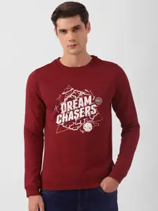 PETER ENGLAND UNIVERSITY Men Maroon Printed Sweatshirt