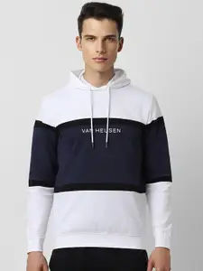 Van Heusen Flex Men White Colourblocked Hooded Sweatshirt
