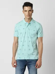 Van Heusen Sport Men Blue Printed Polo Collar Pockets T-shirt