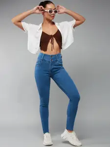 DOLCE CRUDO Women Blue Skinny Fit High-Rise Stretchable Jeans