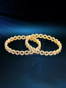 Yellow Chimes Set Of 2 Gold-Plated American Diamond Studded Bangles