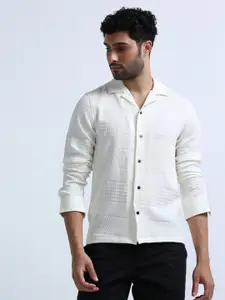 FLY 69 Men Cream-Coloured Premium Boxy Opaque Casual Shirt