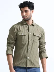 FLY 69 Men Green Premium Opaque Striped Casual Shirt