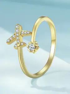 MYKI Gold-Plated CZ-Studded Aeroplane Ring