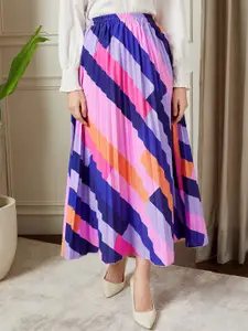 Berrylush BIZwear Printed Pleated A-Line Midi Skirt