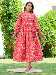 GULAB CHAND TRENDS Red Floral Print Formal Fit & Flare Dress