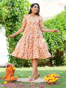 GULAB CHAND TRENDS Yellow Floral Print Fit & Flare Dress