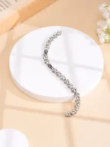Yellow Chimes Women Silver-Plated Crystal Studded Link Bracelet