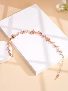 Yellow Chimes Rose Gold-Plated Stone Studded Charm Bracelet
