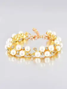 Yellow Chimes Gold Plated Pearl Studded Multistrand Bracelet