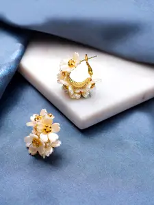 Yellow Chimes Stones Studded Floral Hoop Earrings