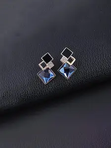 Yellow Chimes Gold Plated Crystals Studded Geometric Drop Earrings