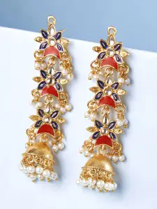 Yellow Chimes Blue Contemporary Jhumkas Earrings