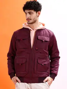 The Indian Garage Co Men Solid Regular Fit Varsity Bomber Jacket