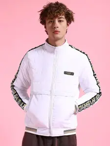 The Indian Garage Co Men White Colourblocked Longline Outdoor Sporty Jacket with Embroidered