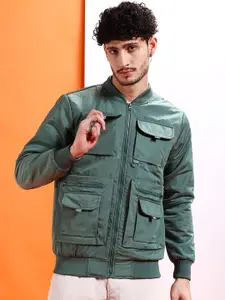 The Indian Garage Co Men Solid Regular Fit Varsity Bomber Jacket