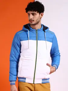 The Indian Garage Co White Colourblocked Hooded Padded Jacket