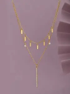 Carlton London Brass Gold-Plated CZ-Studded Layered Necklace