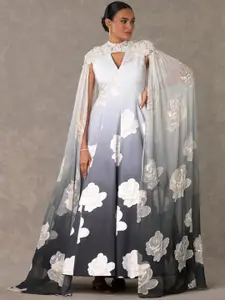 Masaba Floral Printed Silk Fit & Flared Maxi Ethnic Dress