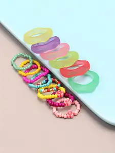 Yellow Chimes Set Of 14 Adjustable Finger Ring Set