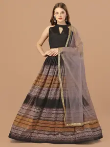 Amrutam Fab Halter Neck Printed Semi-Stitched Lehenga & Unstitched Blouse With Dupatta