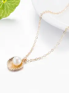 Yellow Chimes Pearl On Shell Rose Gold Fancy Party Wear Pendant