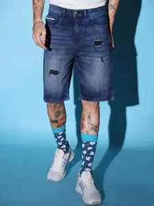 The Indian Garage Co Men Navy Blue Printed Outdoor Denim Shorts
