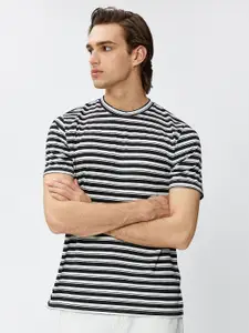 Koton Men Striped V-Neck Monochrome Pockets T-shirt
