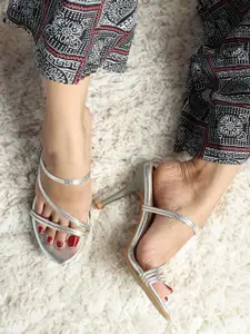 ELLE Silver-Toned Party Wedge Peep Toes