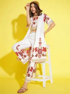 StyleStone Floral Printed Halter Neck Top & Shrug With Trouser