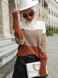 StyleCast Rust Colourblocked Mock Collar Pullover