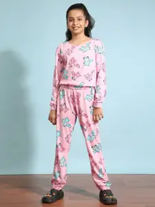 Ninos Dreams Girls Printed Pure Cotton T-shirt with Pyjamas