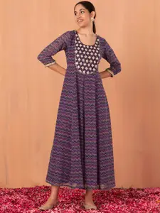 INDYA Chevron Printed A-Line Ethnic Dress