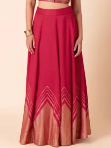 INDYA Pink Chevron Foil-Printed Lehenga Flared Ethnic Skirt