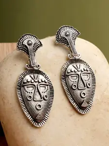 XPNSV Silver-Plated Vintage Tribal Nomad Oval Shape Drop Earrings