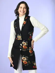 IUGA Floral Printed Sleeveless Longline Button Shrug