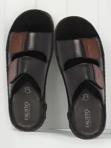 FAUSTO Men Textured Leather Comfort Sandals