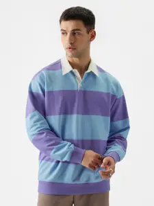 The Souled Store Striped Shirt Collar Sweatshirt