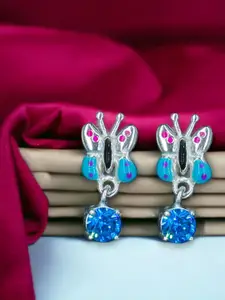 Taraash Girls 925 Sterling Silver Cubic Zirconia Studded Butterfly Shaped Drop Earrings